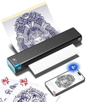 Phomemo M08F Tattoo Drucker, Tattoo Schablonendrucker Schablonendrucker mit 10 Stück Transferpapier, Thermodrucker Tattoo kompatibel mit Phone Tablet PC für Tattoo Künstler und Anfänger (Schwarz Blau)