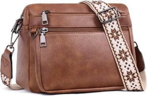 MUIIKOLA Umhängetasche Damen, Umhängetasche Damen Mittelgroße Tasche Damen Umhängetasche, Umhängetasche Damen Leder, Weicher breiter Riemen, B-Brown-1, Crossbody