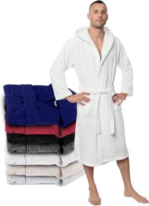 Twinzen Bademantel Herren - XS, S, M, L, XL, XXL, XXXL - 100% Baumwolle (350g/m²) OEKO-TEX® Zertifiziert - Bademantel mit Kapuze, 2 Taschen, Gürtel