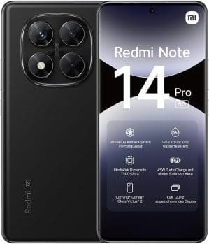 Xiaomi Redmi Note 14 Pro 5G Smartphone, 12 + 512 GB, Schwarz, 200 MP professionelle AI-Kamera, IP68, 45 W TurboCharge mit 5110 mAh Akku, AI-Funktionen (kein Ladegerät enthalten)