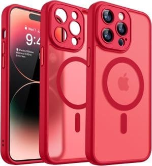 CANSHN 2024 Neu für iPhone 14 Pro Max Hülle mit Kameraschutz für Magsafe (TOP Militärschutz & Magnetkraft) Extrem Haltbarkeit Hülle iPhone 14 ProMax Case Stoßfest, Rot