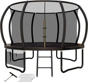 Devoko Trampolin Outdoor Ø 244/305/366/427 cm GS Zertifiziert Kindertrampolin Gartentrampolin mit Sicherheitsnetz, Leiter & Fäustling, Kürbis-Design, bis 150 kg