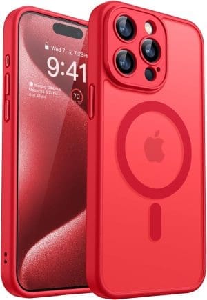 CANSHN 2024 Neu für iPhone 15 Pro Max Hülle mit Kameraschutz für Magsafe (TOP Militärschutz & Magnetkraft) Extrem Haltbarkeit Hülle iPhone 15 Pro Max Case Stoßfest, Rot