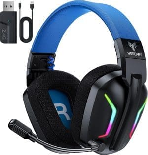 WESEARY WG1 Bluetooth Kopfhörer, 2,4G Wireless Gaming Headset mit Mikrofon für PS5, PS4, PC, Switch, Mac, Faltbarer Surround Sound Noise Cancelling mit RGB Licht, Über 50 Stunden Akkulaufzeit