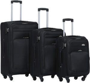 BEIBYE 4 Rollen Reisekoffer 3tlg.Stoffkoffer Handgepäck Kindergepäck Gepäck Koffer Trolley Set-XL-LM (Schwarz, Set)