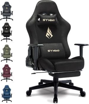 Symino Gaming Stuhl, Atmungsaktiver Bürostuhl aus Hochwertigem Stoff, So Weich Wie Pelz, Ergonomischer PC-Stuhl, Verstellbarer und drehbarer Schreibtischstuhl mit Fußstütze, Schwarz