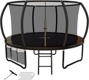 Devoko Trampolin Outdoor Ø 244/305/366/427 cm GS Zertifiziert Kindertrampolin Gartentrampolin mit Sicherheitsnetz, Leiter & Fäustling, Kürbis-Design, bis 150 kg