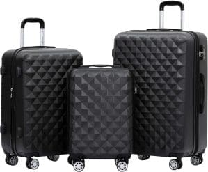 BEIBYE Zwillingsrollen 2066 Hartschale Trolley Koffer Reisekoffer Gepäck ML-XL-Set (Schwarz, Set)