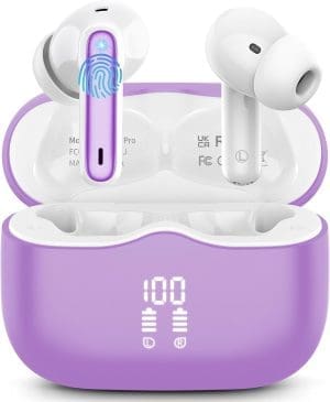 Bluetooth Kopfhörer, Kopfhörer Kabellos Bluetooth 5.3 In Ear Kopfhörer mit 4 ENC Noise Cancelling Mic, Kabellose Kopfhörer Tiefer Bass Wireless Earbuds 40Std, IP7 Wasserdichte Ohrhörer, Helles Violett