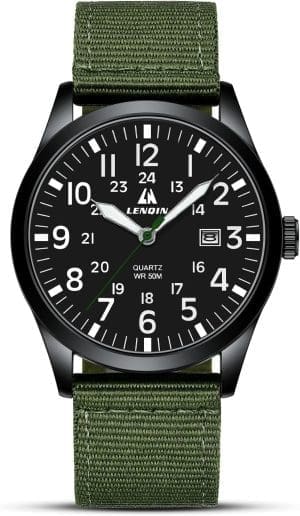 LN LENQIN Herren-Militäruhr, 30 m wasserdichte Uhr, Herren-Analog-Quarzuhr mit Datumsfeld, Nylonband, Armee-taktische Sportuhr