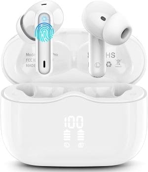 Bluetooth Kopfhörer, Kopfhörer Kabellos Bluetooth 5.3 In Ear Kopfhörer mit 4 ENC Noise Cancelling Mic, Kabellose Kopfhörer Tiefer Bass Wireless Earbuds 40Std, IP7 Wasserdicht, LED Anzeige, Weiß