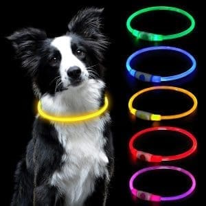 AUAUY LED-Licht-Hundehalsband, über USB wiederaufladbar, längenverstellbar, Haustier-Sicherheitshalsband, zuschneidbar, wasserdichtes Lichthalsband für Hunde und Katzen, 3 Modi (gelb)