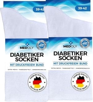 MEDOLY Diabetikersocken (6 Paar) ohne Gummibund, mit 97% Baumwolle, für Damen & Herren - Socken ohne störende Naht, Diabetiker Socken ohne Bund