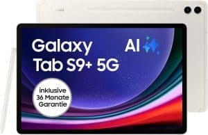 Samsung Galaxy Tab S9+ AI-Android-Tablet, 5G, 512 GB / 12 GB RAM, MicroSD-Kartenslot, Inkl. S Pen, Simlockfrei ohne Vertrag, Beige, Inkl. 36 Monate Herstellergarantie (Exklusiv bei Amazon)