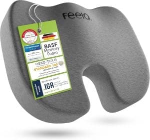 Feela.® Orthopädisches Sitzkissen (3 Härtegrade) - Ergonomisches Sitzkissen für Bürostuhl & Co - Wirkt schmerzreduzierend, erhöhter Sitzkomfort, fördert die Durchblutung und entlastet das Steißbein (Medium)