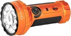 OLIGHT Marauder Mini LED Super Hell 7000 Lumen 600 Meter wiederaufladbar, mit Strahler und Flutlicht, 3 Arten farbiger LEDs mit Abstandssensor für Outdoor (Orange)