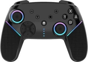 Switch Controller für Nintendo Switch Spiele, MACRO & Turbo Programmierfunktion, Motor Vibration, RGB Licht, Wireless Gamepad Joypad mit Gyro Achse Kompatibel mit Switch/Switch Pro/Lite/PC – Schwarz