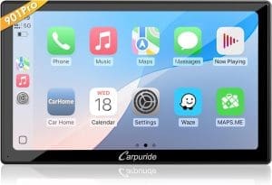 2024 CARPURIDE W901 Pro Tragbares Carplay- und Android-Auto mit Dula-Bluetooth, 9-Zoll-1080P-Touchscreen für Auto, Mirror Link/GPS/Siri/FM, unterstützt die Montage am LKW-Armaturenbrett