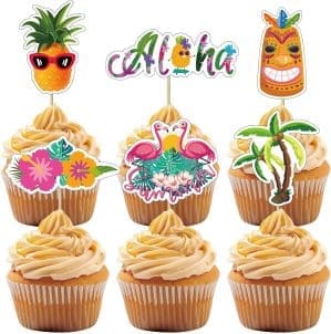 36 Stück Sommer-Pool-Cupcake-Topper, Sommerthema-Kuchendekoration für Hawaii-Strand-Pool-Party-Zubehör: Aloha, Flamingos, Kokospalme, Ananas usw