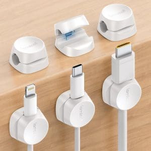 (6 Stück) Lamicall Kabelhalter Kabelclips, Kabel Organizer - (Einhand-Bedienung) Feder Kabelklemmen Selbstklebend, Kabelorganizer für Schreibtisch/Wand, Kabelmanagement für Netzkabel, HDMI, Ladekabel