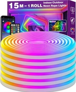 AILBTON 15 m Neon-LED-Streifen, flexible Streifen, Steuerung mit App/Fernbedienung, mehrere Modi, IP65 RGB-Außenleuchten wasserdicht, Musiksynchronisierung, Gaming-LED-Streifen für Schlafzimmer im Innenbereich