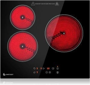 AMZCHEF Glaskeramikkochfeld 3 Zonen, Einbau Keramikkochfeld 60CM mit 9 Leistungsstufen, Touch-Bedienung,Timerfunktion, Sicherheitsschloss, Überhitzungsschutz, Abschaltautomatik, 5500W