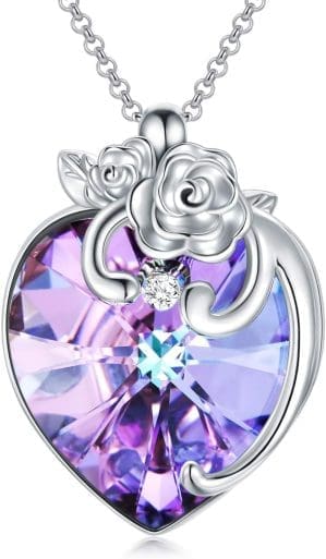 AOBOCO Damen Kristall Herz Halskette Anhänger 925 Sterling Silber Ketten Halskette Schmuck Geschenke für Frauen Freundin Mama