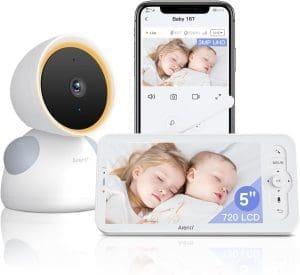 ARENTI Babyphone mit Kamera und App 2K/3MP, 5 Zoll WiFi Video Babyphone PTZ 355°, automatische Verfolgung, Schreierkennung, Temperatur- und Luftfeuchtigkeitssensor, IR Nachtsicht, kompatibel mit Alexa