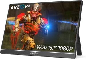 ARZOPA 16.1'' 144Hz Tragbarer Monitor mit Einem Standfuß, 100% sRGB 1920×1080P FHD HDR 144HZ Gaming Monitor, Ultra-dünn - Augenschutz-Externer Zweiter Bildschirm für Laptop/PC/Mac/PS3/4/5/Xbox - Z1FC