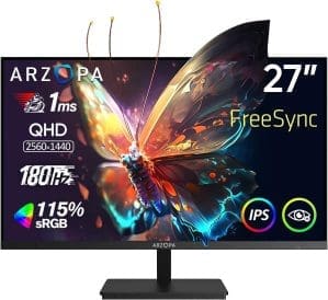 ARZOPA Gaming Monitor 27 Zoll 180Hz - 2K QHD 2560x1440 Monitor PC Bildschirm 115% sRGB 1ms IPS FreeSync Einstellbare Augenpflege VESA Wandmontage, DisplayPort1.4, HDMI2.0, Typ-C