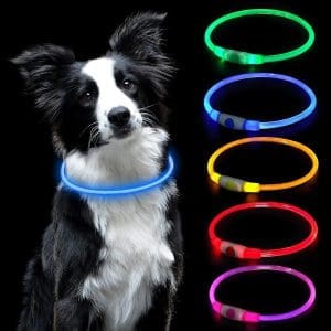 AUAUY LED-Licht-Hundehalsband, über USB wiederaufladbar, längenverstellbar, Haustier-Sicherheitshalsband, zuschneidbar, wasserdichtes Lichthalsband für Hunde und Katzen, 3 Modi (blau)