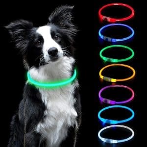 AUAUY Leuchthalsband Hund, LED-Hundehalsband USB wiederaufladbar, längenverstellbares Haustier-Sicherheitshalsband, zuschneidbar, wasserdichtes Leuchthalsband für Hunde und Katzen (7 Farben)