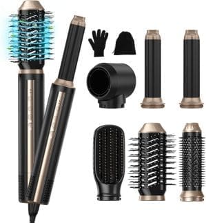 Airstyler 6 in 1 Hairstyler, 1400w Ionen Föhn, 110000 U/Min Multifunktionaler Lockenstab Automatisch, Professioneller Warmluftbürste, Haarstyler für Volumisieren, Glätteisen, Locken und Föhnen