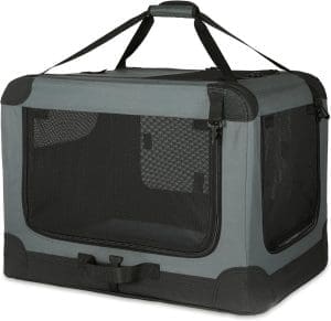 Amazon Basics – Tragbare, faltbare Reisebox mit weichen Seiten und vier Türen für Katzen, Hunde und andere Kleintiere, Grau, S 66 cm x 46 cm x 46 cm