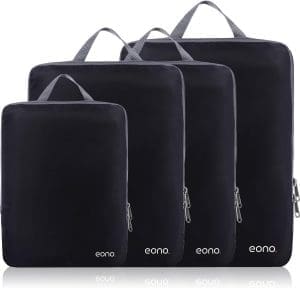 Amazon-Marke: Eono Essentials 4/6-teilige komprimierbare Packwürfel zur Organisation Ihres Reisegepäcks, Kompressions-Packwürfel-Set, Packtaschen-Set und Gepäck-Organizer für Rucksack und Koffer