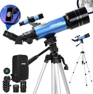 Aomekie Teleskop Astronomie 70/400 Fernrohr Teleskop mit Tasche für Kinder Erwachsener mit Aluminium Stativ Smartphone Adapter und Mondfilter 40070+