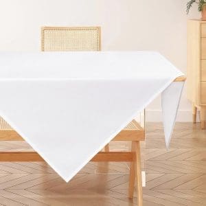 AooHome Tischdecke Abwaschbar, Weiß Tischdecken 100x100cm Leinen-Optik Tischtuch aus Polyester Wasserabweisend mit Lotuseffekt, Dauerhaft Kratzfest für Wohnzimmer, Esszimmer, Balkon, Garten