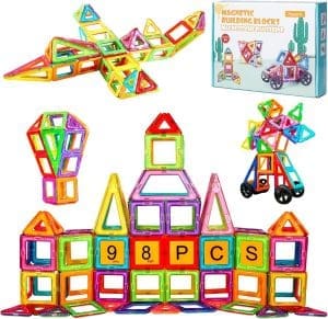 Assark 98pcs Magnetische Bausteine, Castle Magnetblöcke Konstruktion Bauen Blöcke Set für Kinder Spielzeug für 3 4 5 6 7 8 Jahre Alte, Lernspielzeug für Mädchen Jungen Geschenk