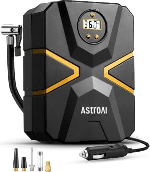 AstroAI Compressor Car Tyre Pump Air Pump 10.3 Bar 12 V DC with Real-time LCD Display Preset Tyre Pressure Automatic Shut-off Air Compressor for Car, Bikes, Motorcycle, Ball