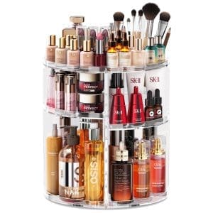 Auxmir Make Up Organizer, 360° Drehbar Schminktisch Organizer Aufbewahrung, Verbessert Kosmetik Organizer, Schmink Organizer Skincare für Dresser Schminktisch Schlafzimmer Badezimmer, Transparent