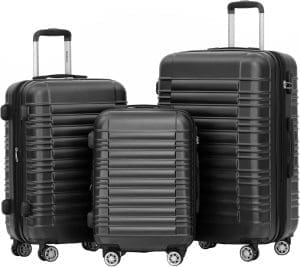 BEIBYE Zwillingsrollen Reisekoffer Koffer Trolleys Hartschale ML-XL-Set (Schwarz, Set)