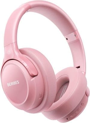 BERIBES Bluetooth Kopfhörer Over Ear, 65 Std Kopfhörer Kabellos Bluetooth mit 6 EQ-Modi, HiFi Stereo, Eingebautes Mikrofon, Faltbare kabellose Kopfhörer für Handys/iPad/Laptops/PC (Rosa)