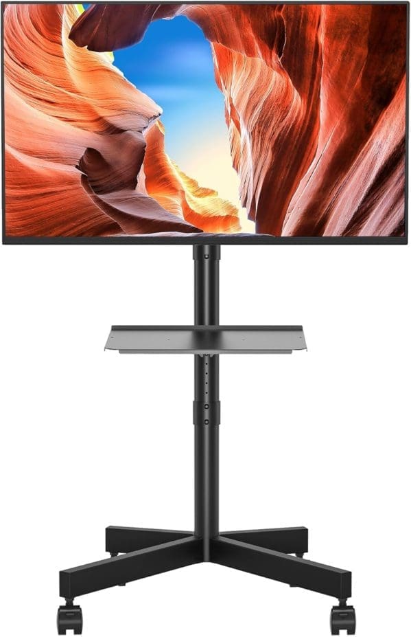 BONTEC TV Ständer Rollbar für 23-60 Zoll Plasma/LCD/LED Fernseher, Tragbarer mit Laptopablage, Höhenverstellbarer Rollbarer TV Ständer Fernsehständer bis 25kg, max. VESA 400x400mm