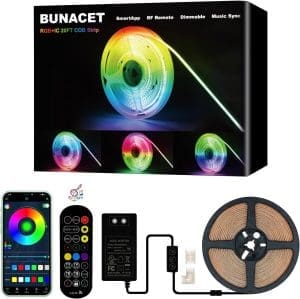 BUNACET COB LED Streifen RGB+IC LED Strip Band 6M Dimmbar, 3456 LEDs 24V, Farbwechsel Lichtband Leiste Lichtleiste Selbstklebend mit RF Fernbedienung, App-Steuerung & Musik Sync für Küche Schlafzimmer