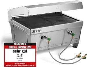 BURNHARD Klappgrill Jones 2-Brenner mit Deckel, 6,4 kW Edelstahl Gasgrill inkl. Transporttasche mit Rucksackfunktion und Multitool, Faltgrill ideal für Camping