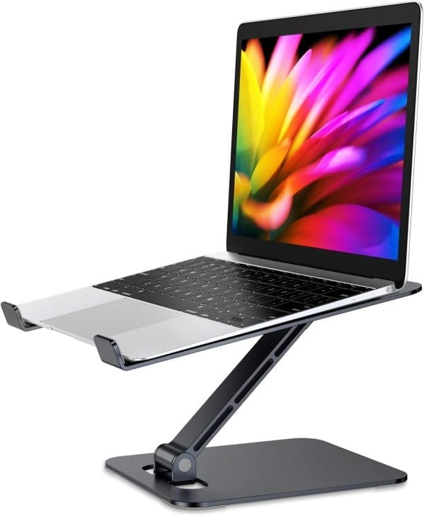 Babacom Laptopständer höhenverstellbar, faltbarer Ständer aus Aluminiumlegierung, ergonomischer, belüfteter Laptopständer kompatibel mit MacBook Air, Pro, allen Laptops 10-16 Zoll (Schwarz)