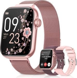 Banlvs Damens Smartwatch mit Telefonfunktion, 1,85 -Zoll -Fitness -Uhr mit SPO2, Herzfrequenz, Schlafmonitor, Menstruationszyklus, IP68 Water of Sports Watch for iOS und Android (Pink)