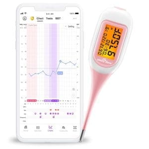 Basalthermometer Fruchtbarkeitsthermometer Bluetooth zur Zykluskontrolle/Kinderwunsch mit Premom APP von Easy@Home, Thermometer mit Auto BBT Sync, Oranger Hintergrundbeleuchtung LCD-Anzeige, BT-A31