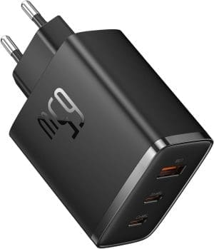 Baseus USB C Ladegerät, 65W USB C Netzteil 3-Port PD Ladegerät mit PPS, GaN Schnellladegerät kompatibel mit MacBook Pro/Air, iPhone 15/14/13/12 Serie, iPad Pro, Galaxy S23 Ultra, S23+, S23, S22 usw