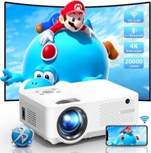 Beamer, 20000 Lumen 1080P Full HD Beamer 4K Heimkino unterstützt, 5G WiFi Bluetooth Beamer Mini LED Heimkino Video Beamer 300' Display, Beamer Outdoor/Home für Fire Stick,Smartphone,PS5,HDMI Projektor